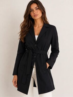 ZARA BASIC 1998–early 2000s Black Satin Sheen Trench Coat – Rare Vintage Y2K